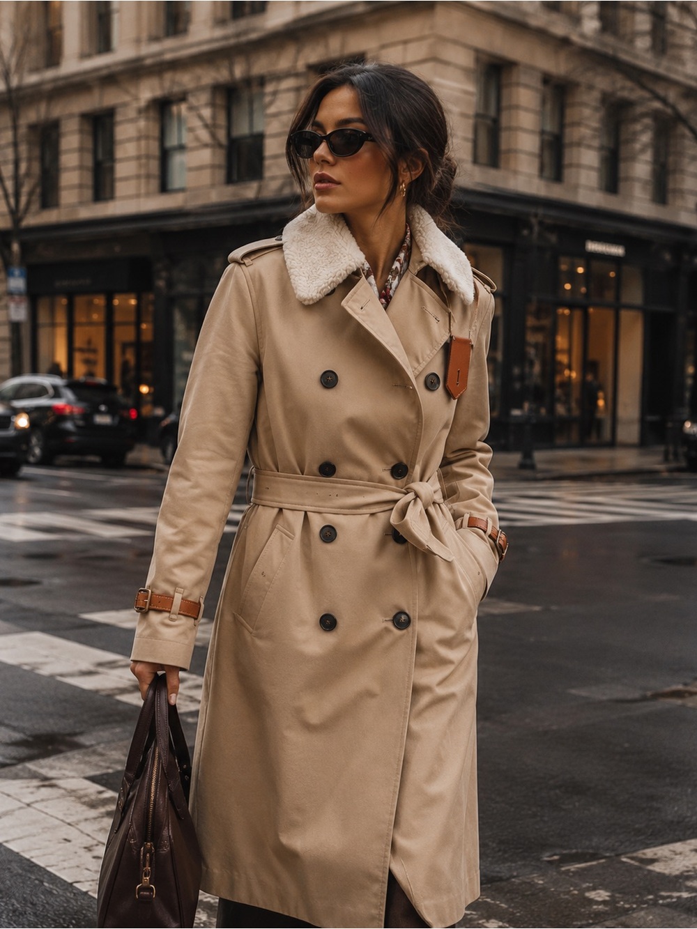 NWT COACH •Rare• Classic Animated Trench Coat with Shearling Collar Size 0